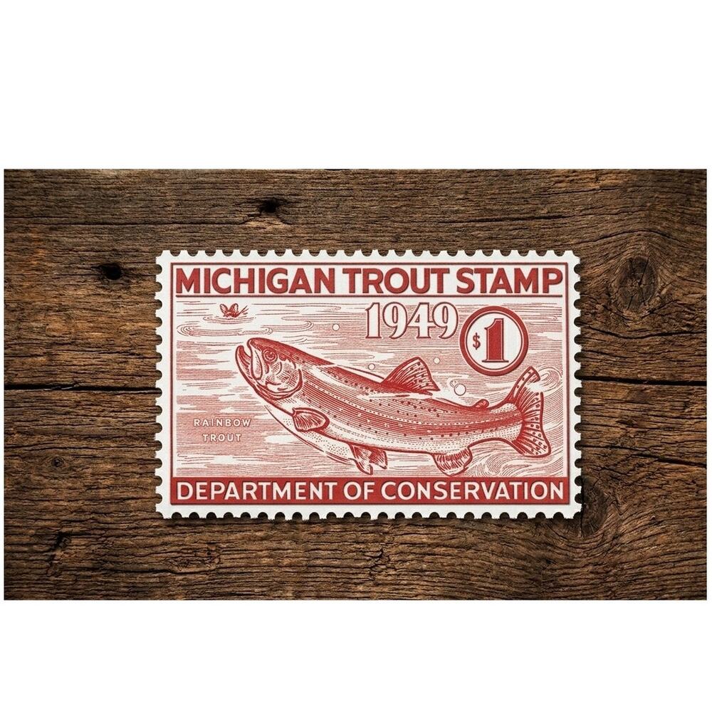 Michigan 1949 Trout Stamp License Sign DNR Conservation Fishing